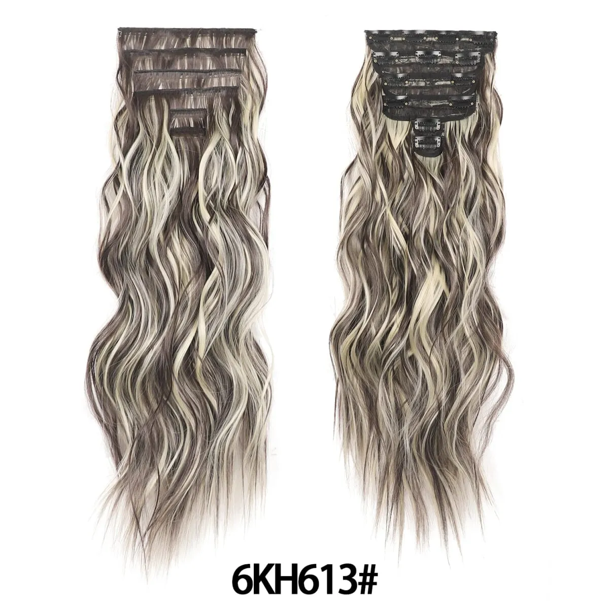 Jeedou 185g Thick Soft Hairpieces Clip in Hair Extensions 6PCS Water Wavy Long 24Inch Synthetic Hair for Women Party Daily Use