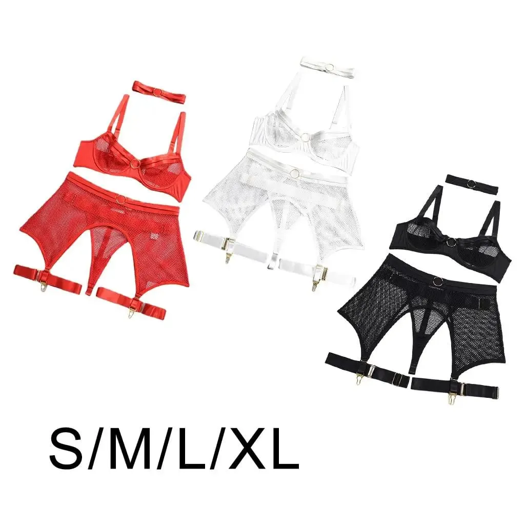 Underwear Set Polyester Mesh Lingerie Set Women See Through Bralette for Valentine's Dates Night