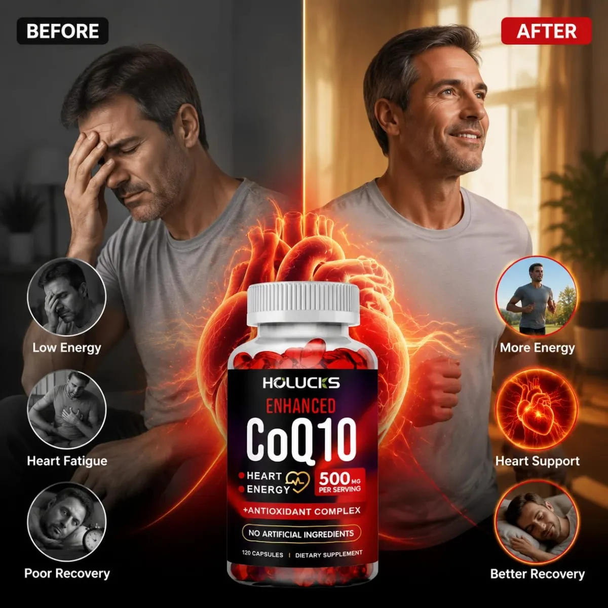 Coenzyme Q10 Supplement for Heart & Cardiovascular Health Energy Boost Blood Pressure Balance Brain Function Support
