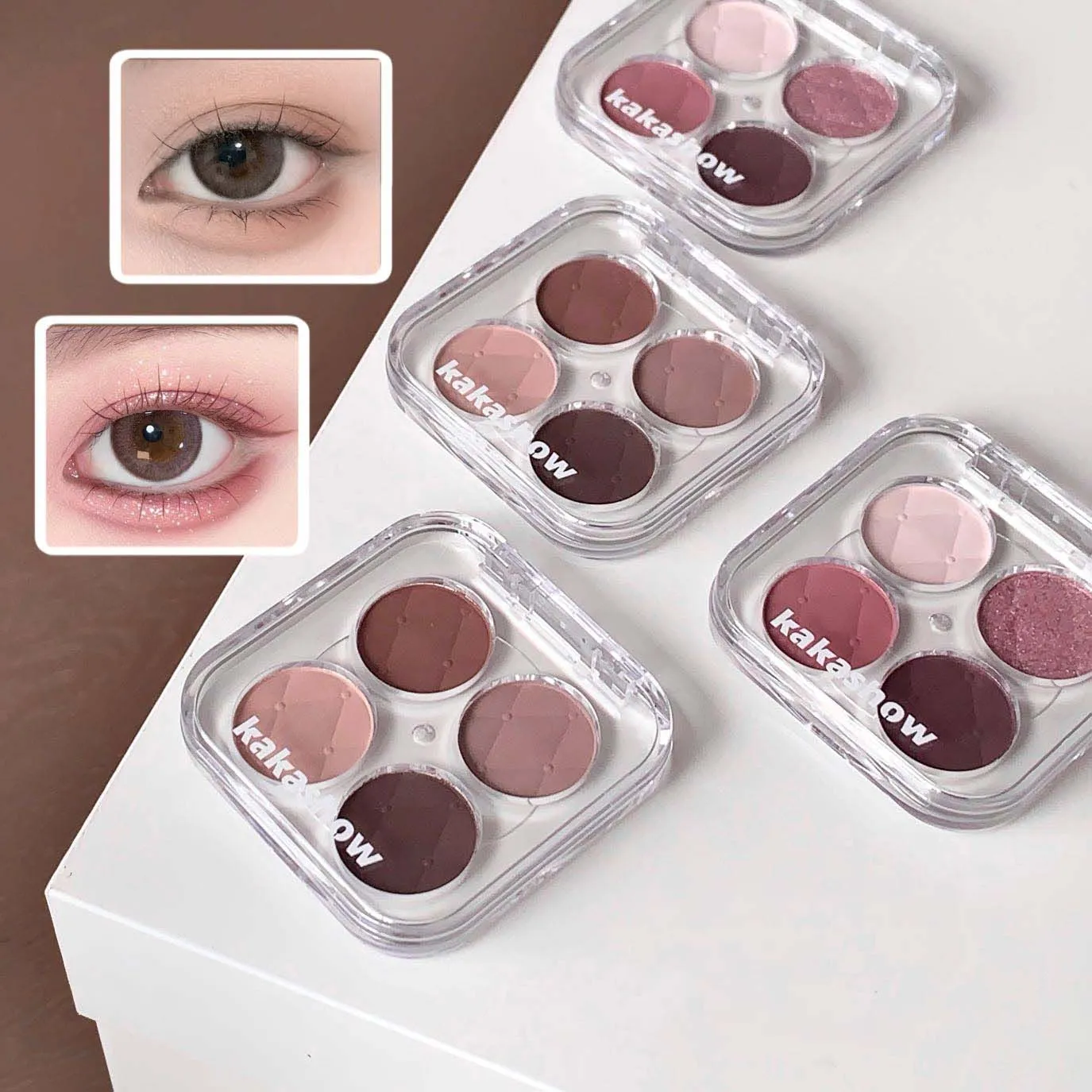 4 Colors Matte Fine Glitter Low Saturation Eye Shadow Palette Long Lasting Silky and Easy Coloring Peach Powder Daily Eye Makeup