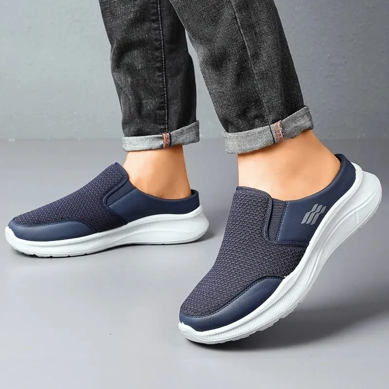 Pull-on Dual Wear Breathable Grid Knit Walking Mules Integrated Elastic Side Gore Panel Rib Segmented Full White Footwear