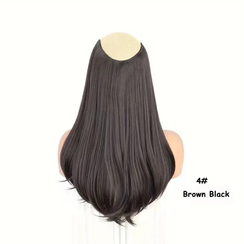 18Inch Synthetic Long Straight Inner Buckle Hair Extension 4 Clips V-shape Natural Brown Black Hairpiece for Women