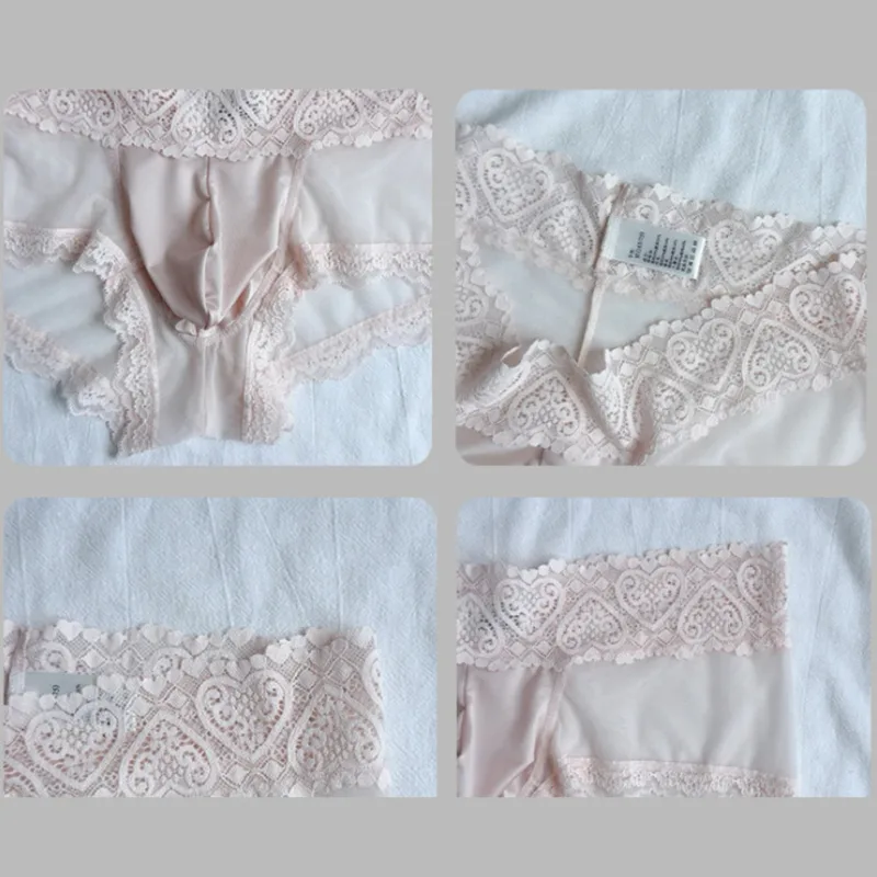 Heren Ijs Zijde Kanten Rand Dunne Naadloze Slips Glanzend 3D Zakje Lichtgewicht Ondergoed Slipje Comfortabele Dagelijkse Lingerie