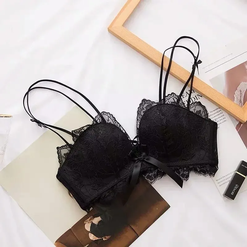 Ensemble de Lingerie Sexy en V profond pour femmes, confort sans fil, Bralette Push Up, soutien-gorge et culotte en dentelle respirante