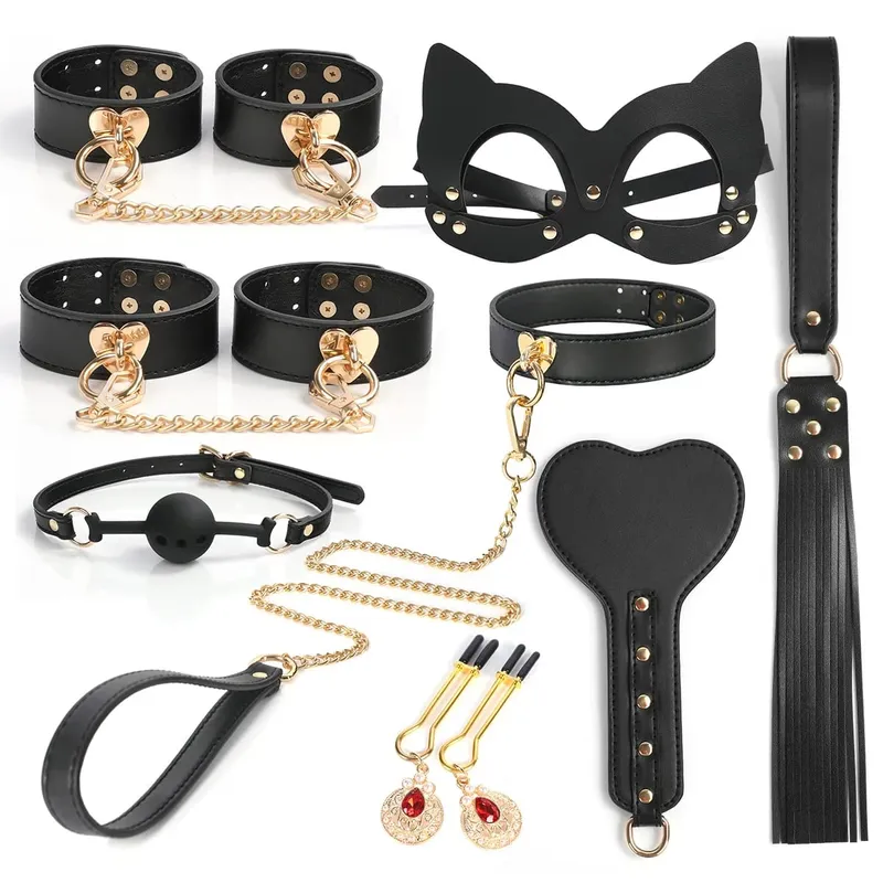 Erotic Sex Toys Leather 8 PCS BDSM Bondage Set with Case Adult Sex Games Restraints Kit Exotic Bondage Gear for Couples Sex Shop