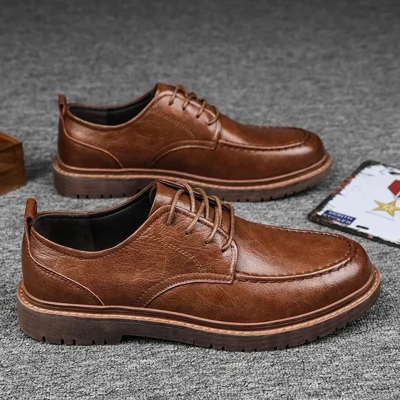 Autumn New Men Leather Casual Shoes Brogue Luxurious Handmade Genuine Leather Work Boots Business Casual Sneakers