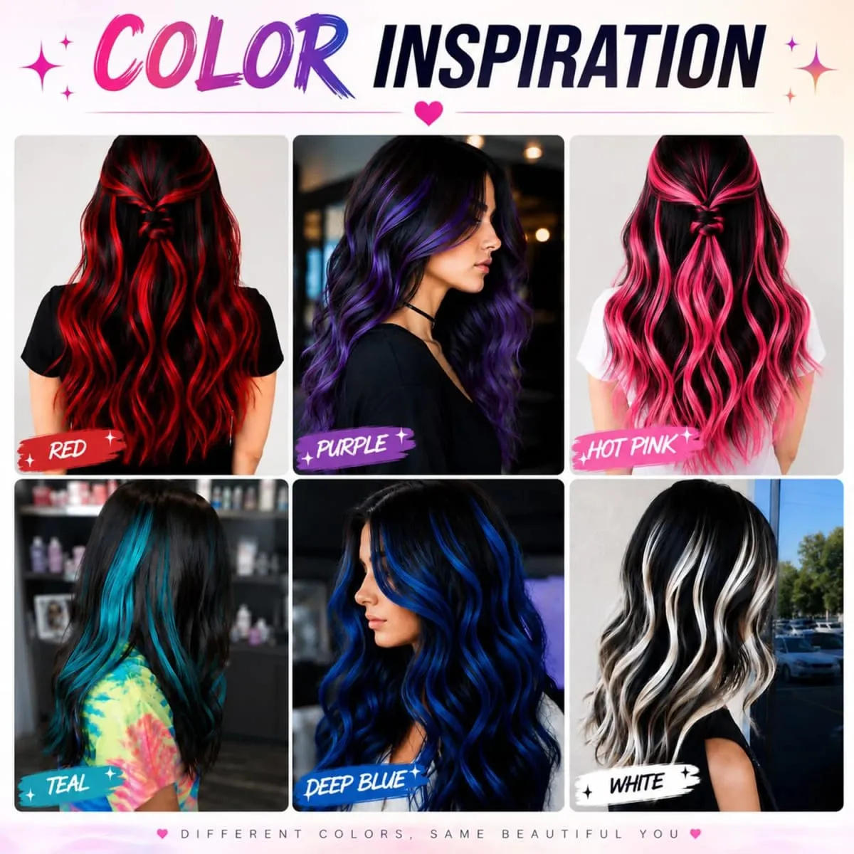 Colored Hair Extensions Clip in Teal Blue 5/10 Pieces Synthetic