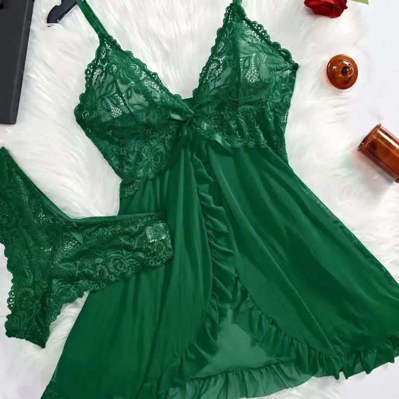 A Set Of Woman Underwear Nightgown Thong Sets Plus Size Suspender Lace Lingerie Sexy Accessories Erotic Bra Nightdress