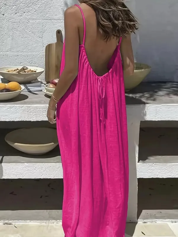 Women Sundress Summer Sexy Backless Loose Slip Beachwear Holiday Long Maxi Party Dresses WXFZ-5188