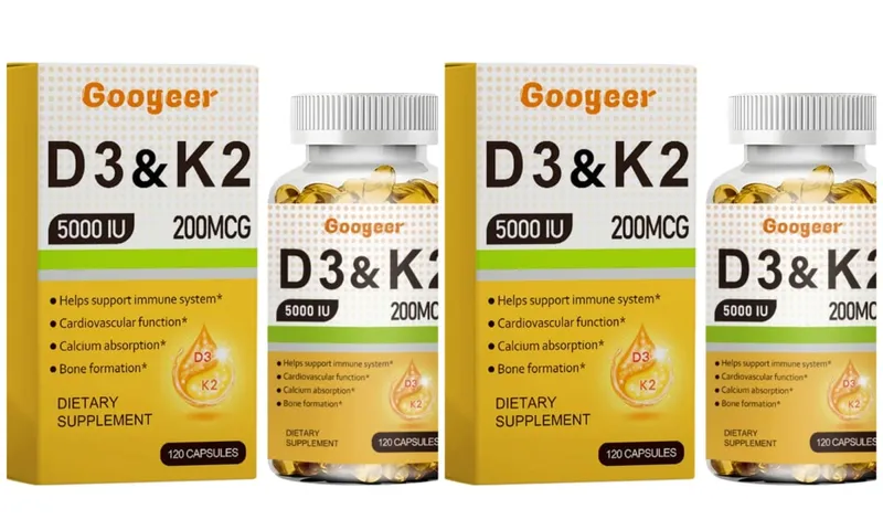 Googeer Vitamin D3 K2 Capsules 5000 IU D3 and 200 mcg K2 for Bone Health and Immune Support Dietary Supplement 120 Capsules