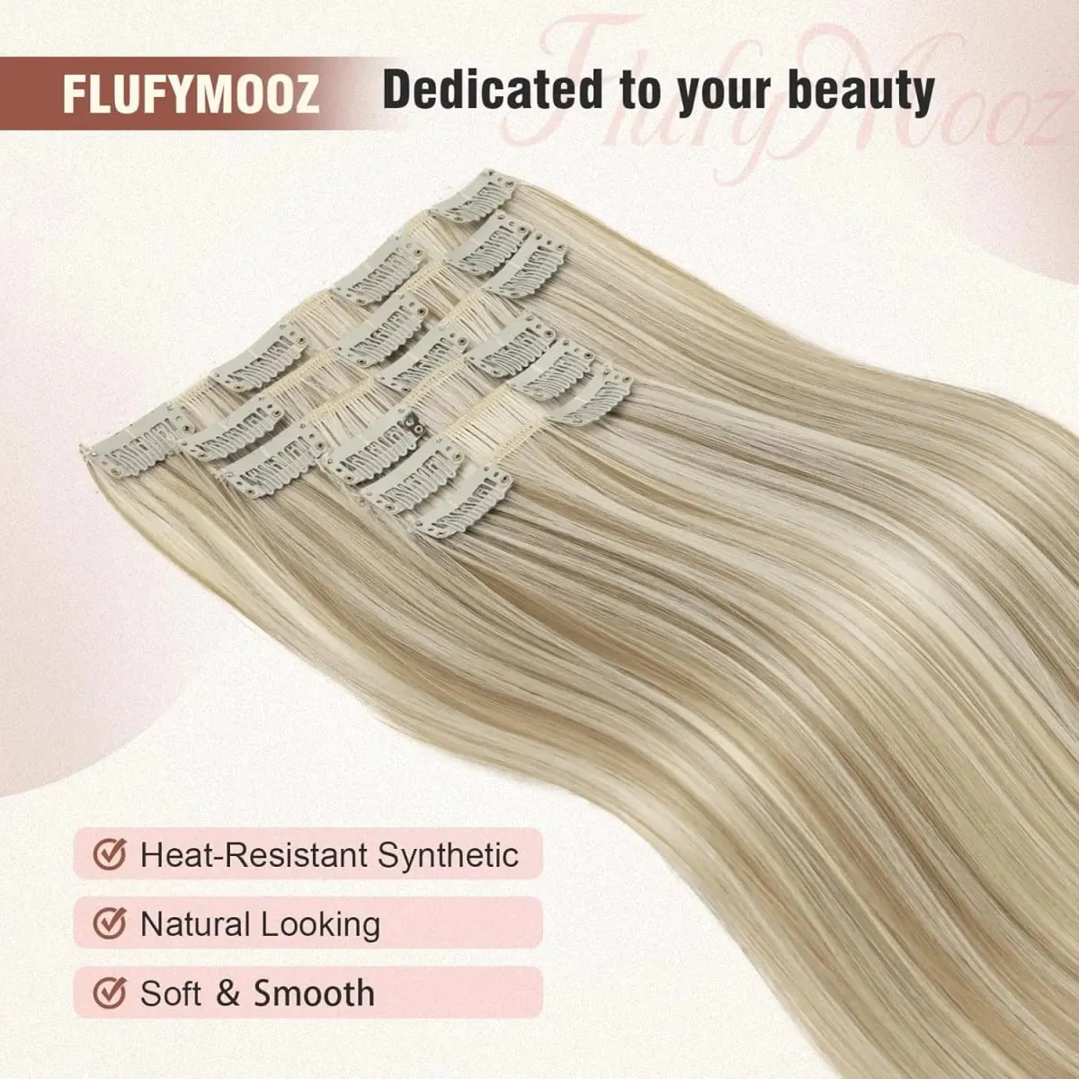 6Pcs Clip in Hair Extensions 24" Long Straight Heat Resistant Synthetic Clips on Hair Piece for Women Daily Wear