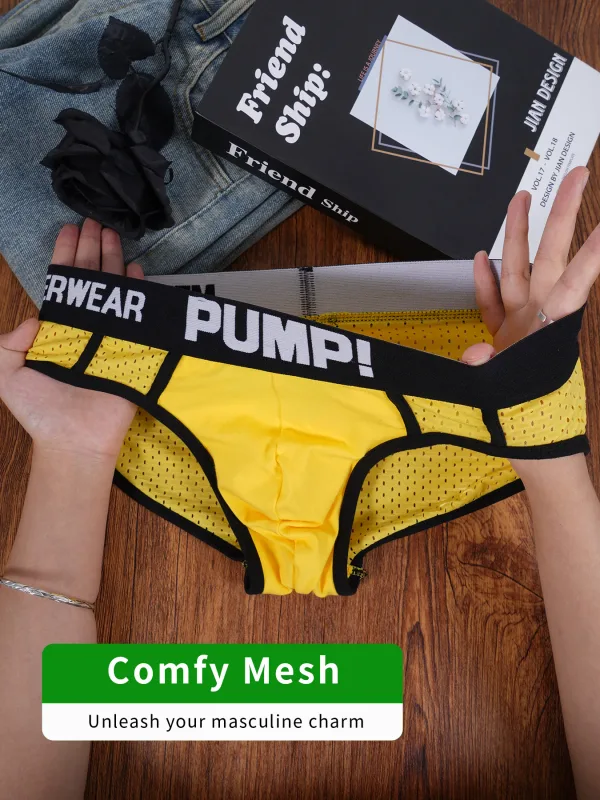 Men's PUMP! Mesh Briefs U Convex Pouch Elastic Waistband Breathable Quick Dry Sport Underwear