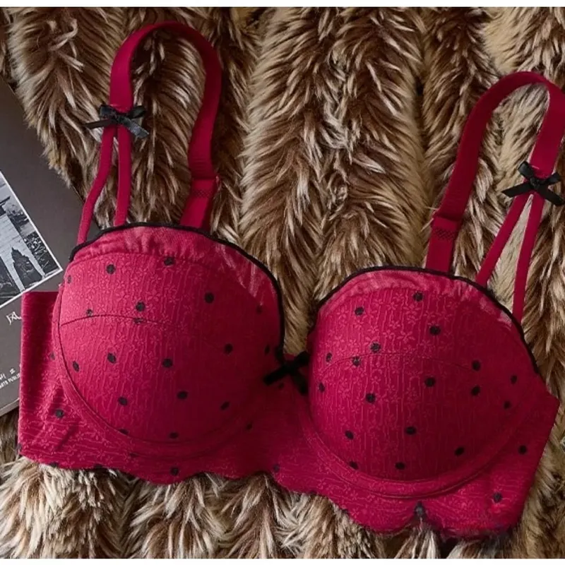 Women Lace Half Cup Bra & Panty Set Push Up Small Bust Gathering Anti Sag Support Chic Back Comfort Lingerie Underwear セクシーな