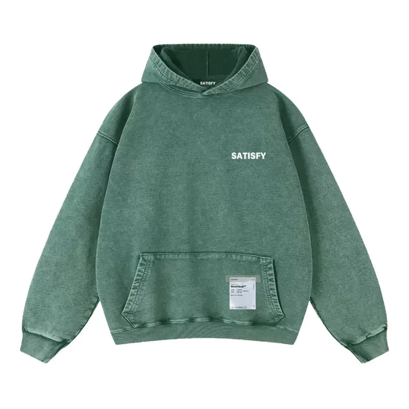 Elf-Adhesive SATISFY Flocking Print Hoodie Sweatshirt Jacket Street Style Loose Fit Long Sleeve for Young Men And Women