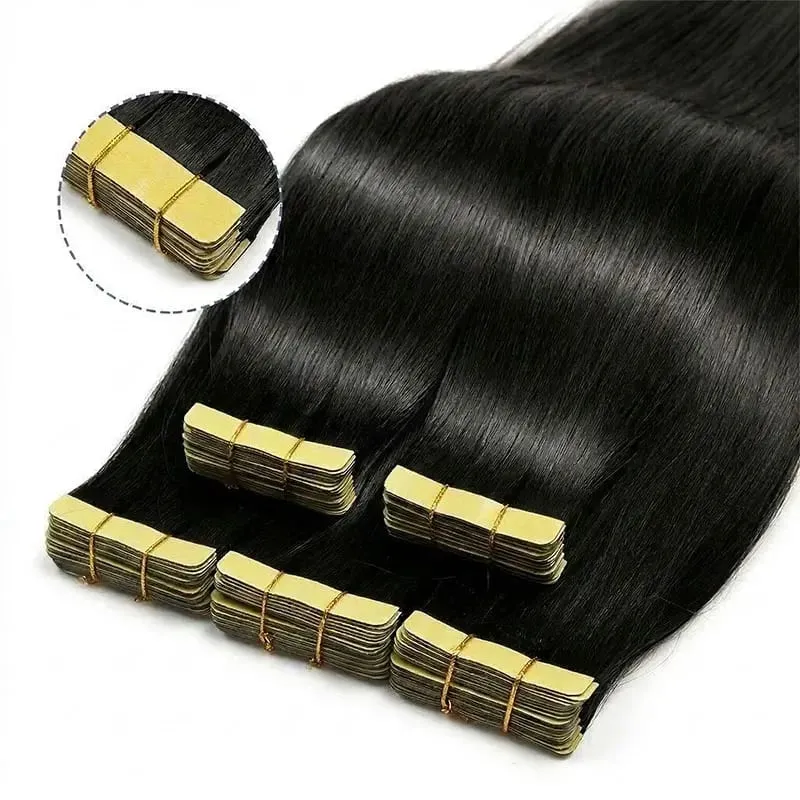 16-22 Inch Tape In Hair Extensions Human Hair Seamless Invisible Remy Hair Extensions Tape Ins For Women Brazilian Natural Black 21Pcs 50g 100% Human Hair