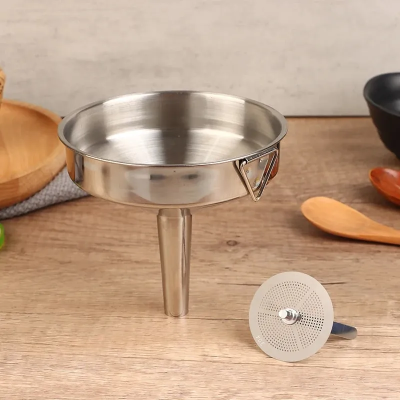 10cm 12cmn 14cm 304 Stainless Steel Funnel Kitchen Household Oil Wine Liquid Dispenser with Removable Strainer Mesh
