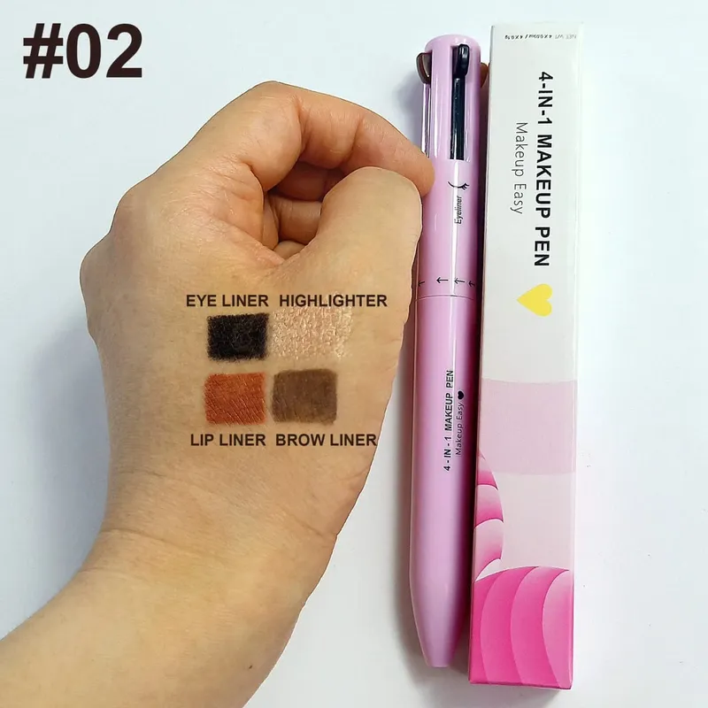 Lápiz de maquillaje 4 en 1, lápiz de cejas de larga duración, delineador de labios de Color fácil, resaltador, lápiz delineador de ojos de gusano de seda, herramienta de maquillaje impermeable