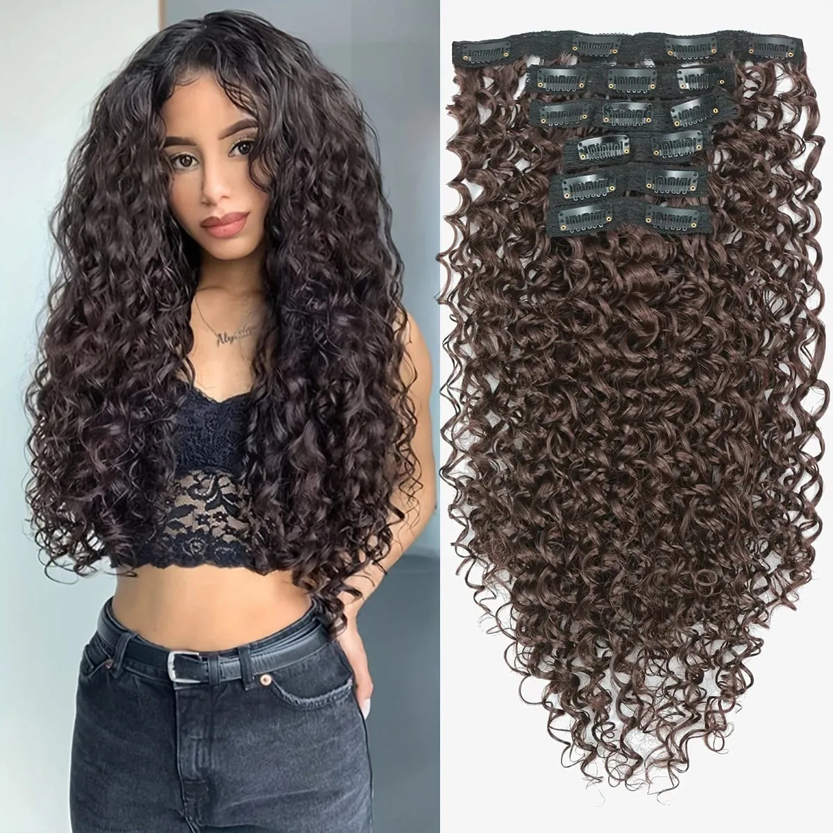 Synthetic 20inch Kinky Curly Clip In Hair Extensions Double Weft Full Head Japanese Heat Resistance Fiber Synthetic Curly Hair