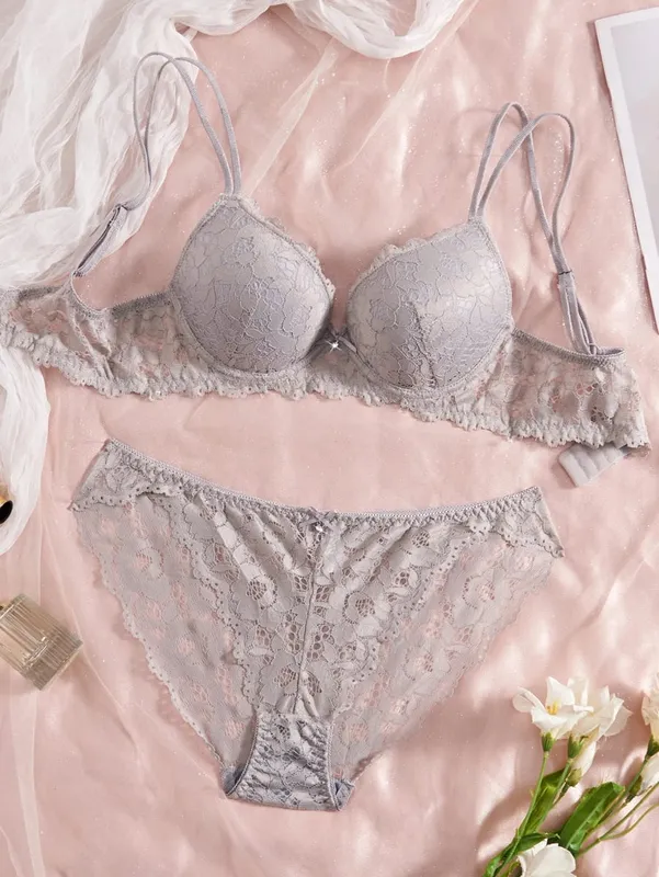 Single of Women's Underwear Set Sexy Floral Lace Push Up Bra Romantic Sheer Panties Comfort Lingerie Set