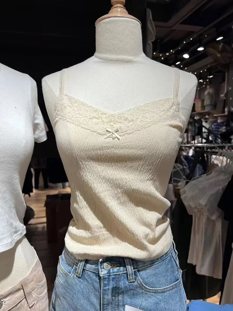 Lace Trim Strapless Tops Women Cotton Soft Slim White Sexy Sleeveless Camisole Sweet Cute Chic Tank Tops Y2K — image 18