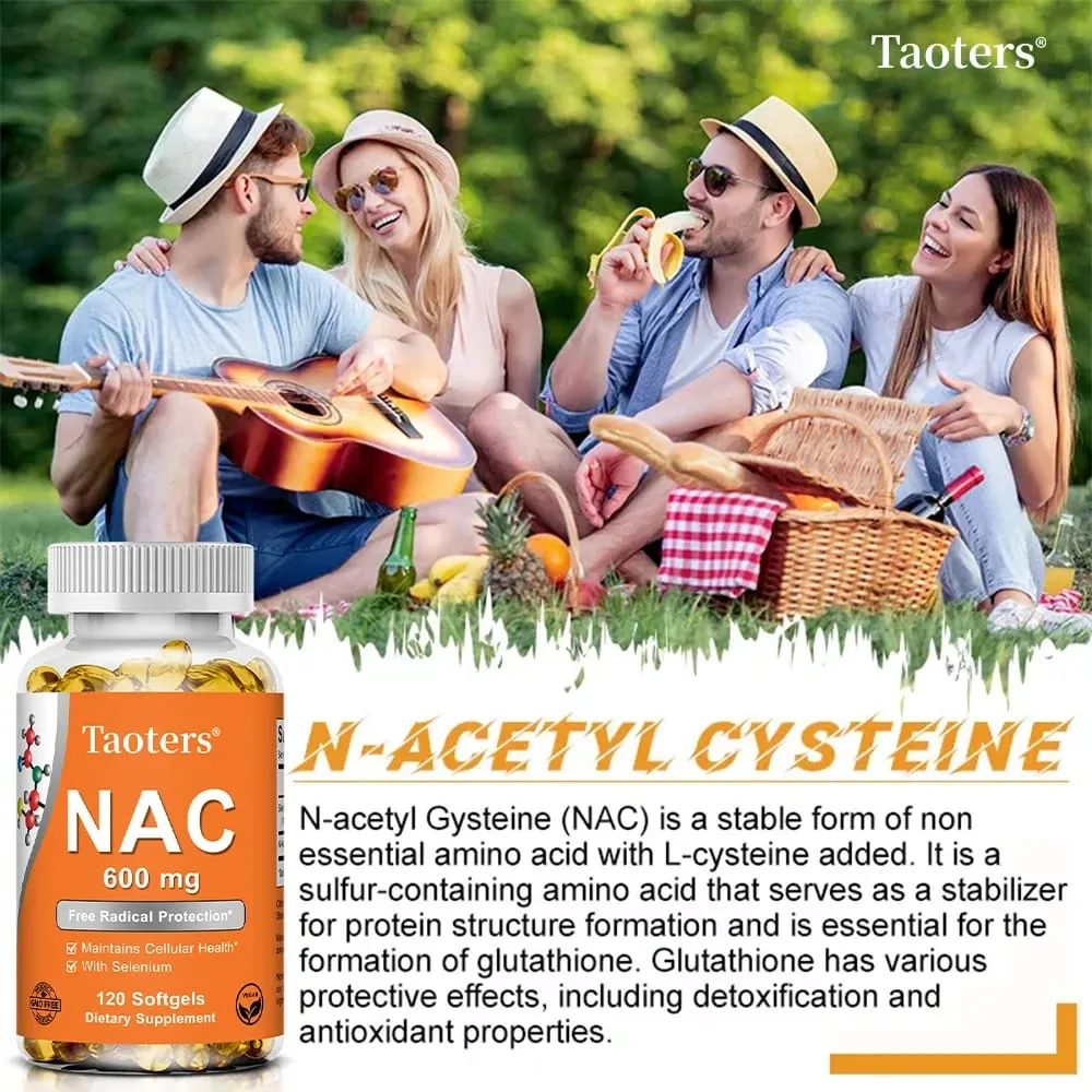NAC N-Acetyl Cysteine Capsules Immune Respiratory Health Antioxidant Supplements Non-GMO Gluten-Free