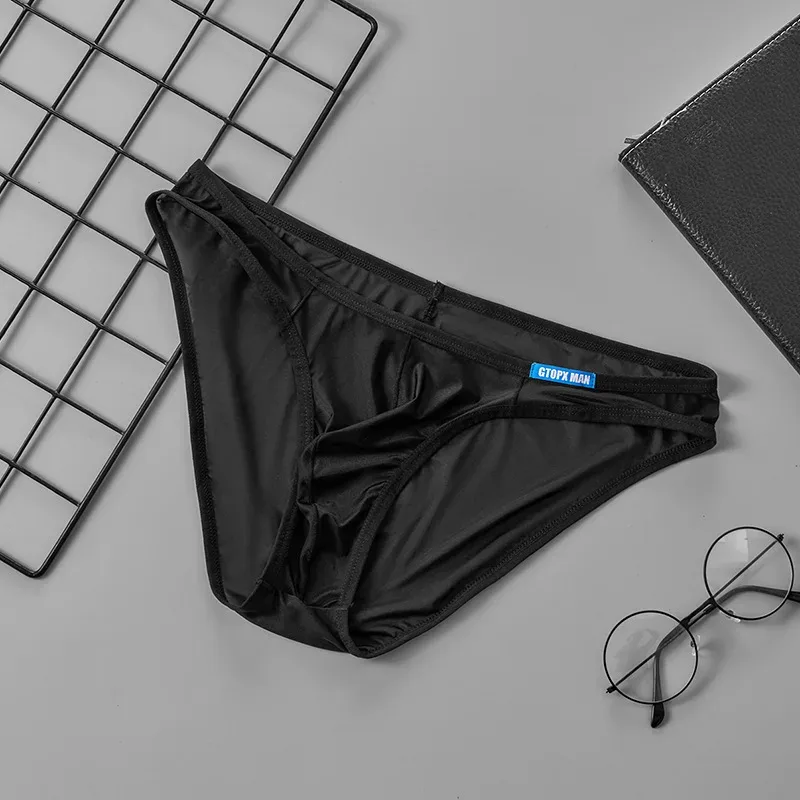 Men's Sexy Underwear Thin Ice Silk Translucent Briefs U Pouch Ropa Interior Hombre Male Panties