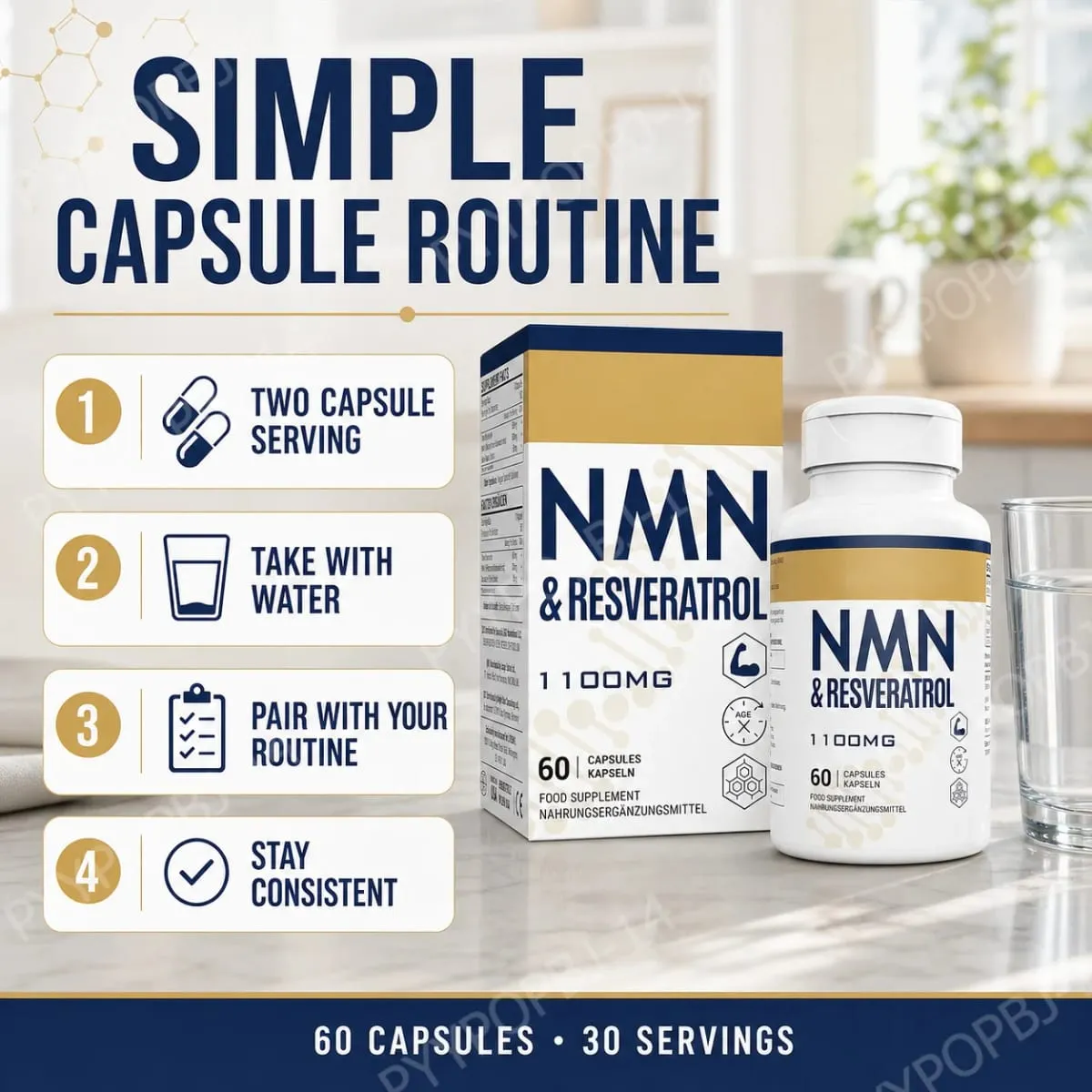 NMN+Resveratrol 60 Capsules Powerful Antioxidant Supplement for Heart Health & Anti-Aging Enhanced with Black Pepper Extract