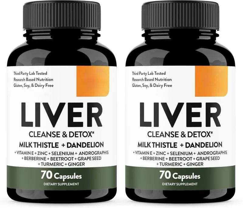 Liver Cleanse Detox Repair Support Capsules Milk Thistle Dandelion Root Turmeric Ginger Botanical Herbal Supplement 70 Count