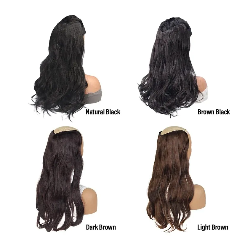 Peça de peruca em V de fácil encaixe, extensão de cabelo sintético ondulado de 20 "ou 24" adiciona comprimento e plenitude em segundos