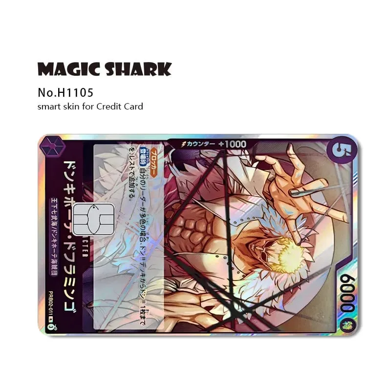 Magic Shark Luffy Nami Ace Zorro OP TCG Card Style Lazer Holographic Thin Sticker Film Skin for Debit Credit Card