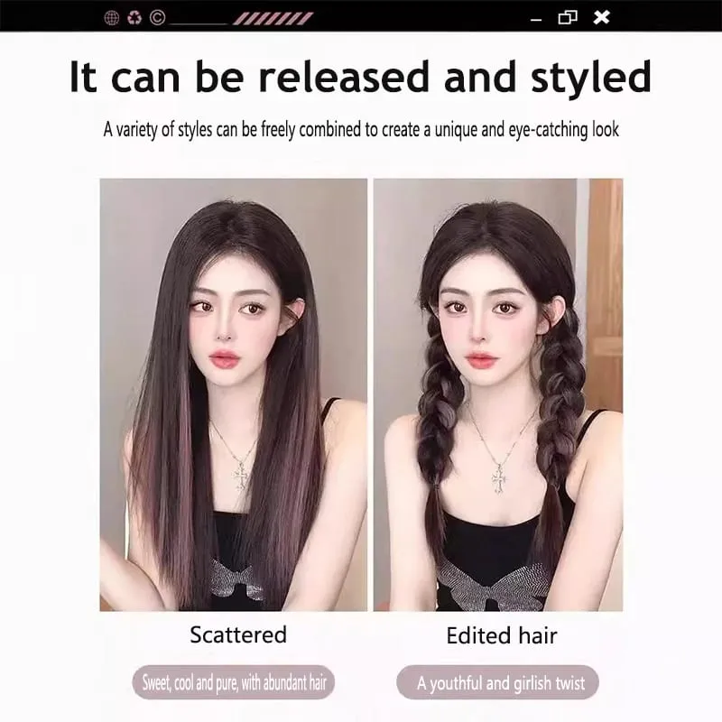 One piece hanging ear dyed synthetic wig piece for women highlighted color hair extensions