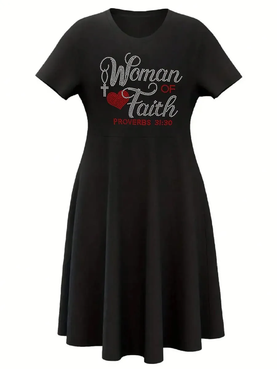 Casual and elegant women's short sleeved loose round neck plus size custom printed dress suitable for daily travel