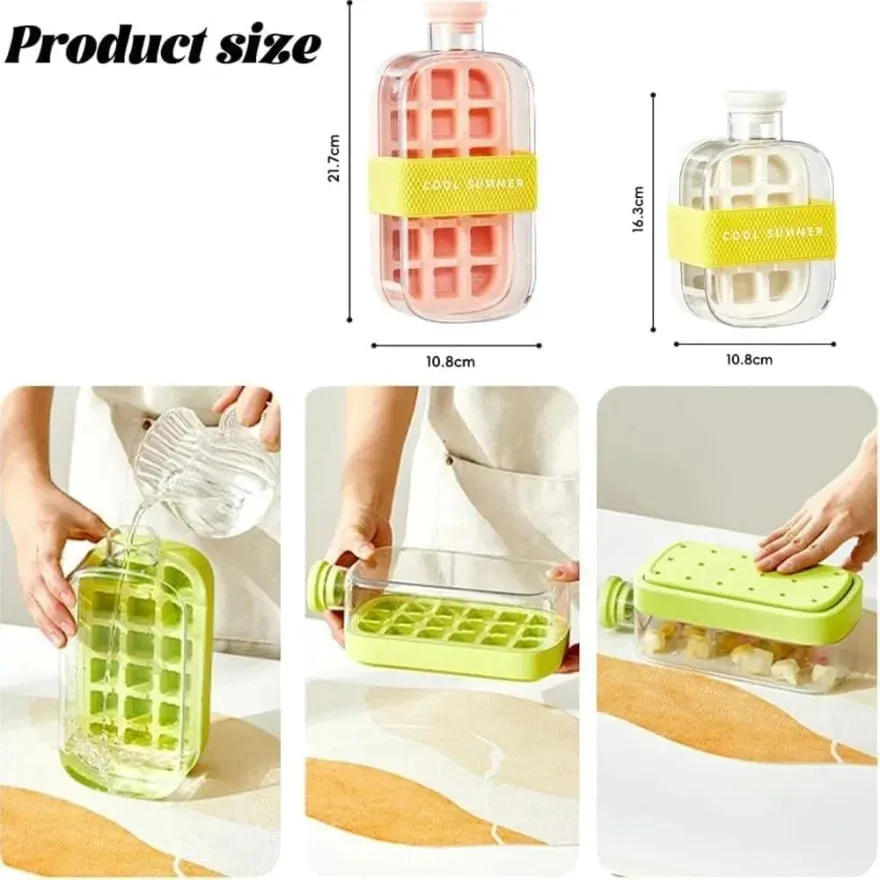 Ice Cube Bottle with Straw 2 In 1 Touch-Free Push-Type Ice Cube Making Bottle Easy Release Water Bottle Ice Mold — image 3
