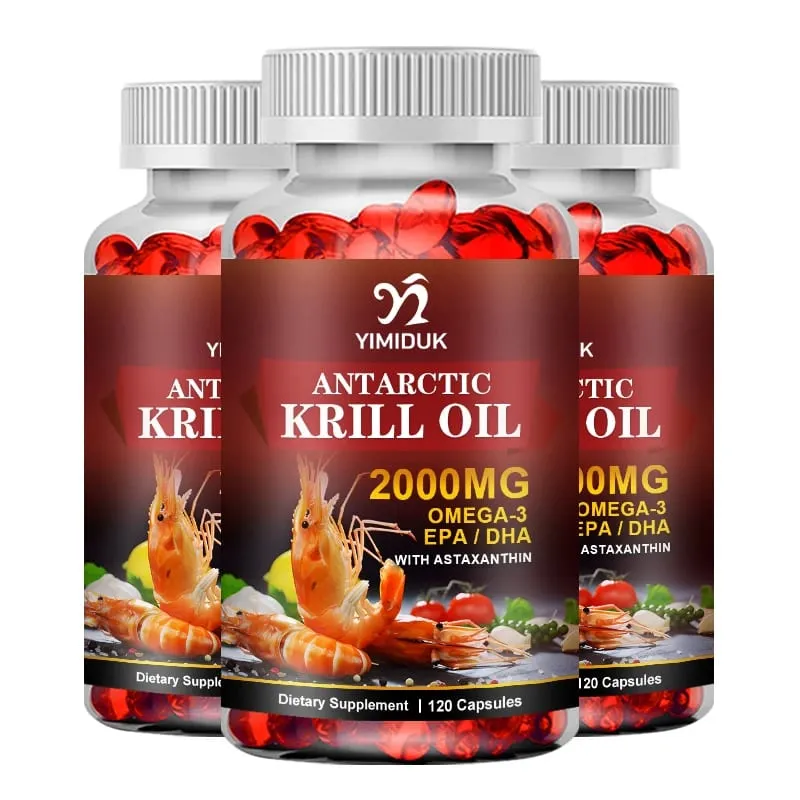 Óleo de Krill Antártico 2000mg 120 Cápsulas Ômega-3 EPA DHA com Suplemento de Astaxantina Proveniente de Força Máxima de Krill Vermelho