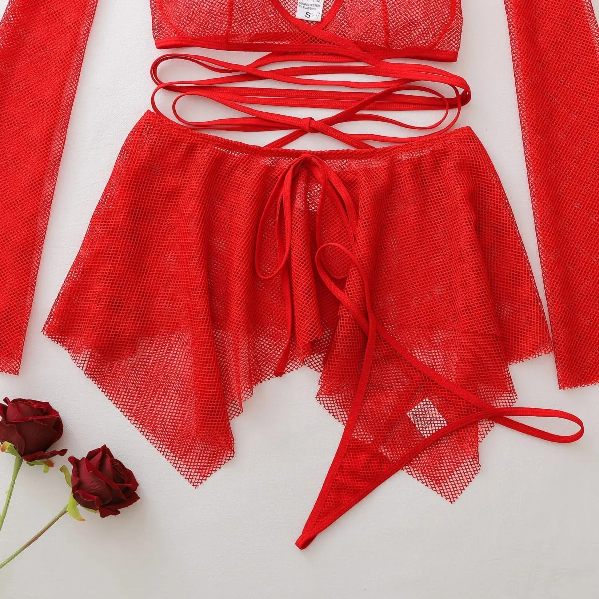 Sexy hot Lingеrie Trendy new comfortable and breathable fishnet sexy halter body-shaping lingerie set with sleeves