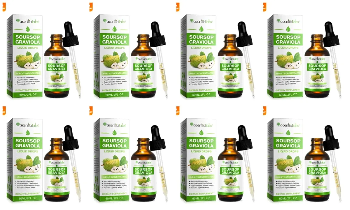 Acentiallabs Hot Sale 60ml Soursop Bitter Liquid Drops Dietary Supplements 100% Pure Organic Soursop Graviola Extract for Adlut