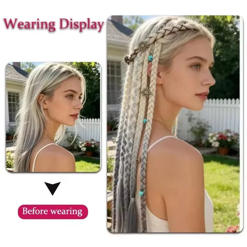 LM Bohemian Style Fried Dough Twists Braid Hairpiece Female Wig Braid BB Clip Style Boxing Braid for Women Festival Rave Styling