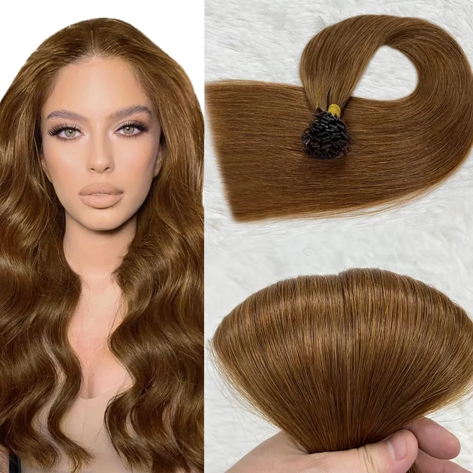 Remy Hair 30 Inch Real Remy Flat Tip Extension ng Buhok ng Tao Silky Straight Dark Brown Pre Bonded Keratin Fusion Hair 50 Strands