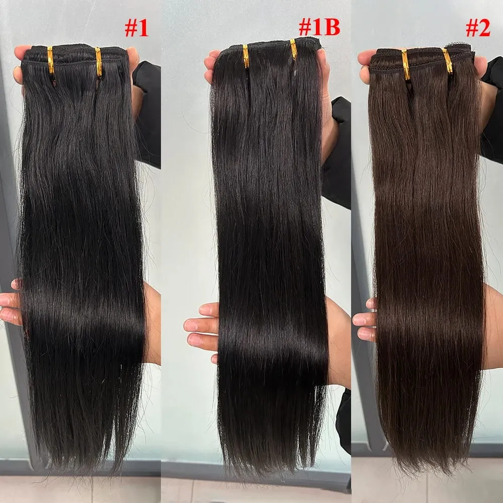 Doreen Clip Cheveux Clips en 100% Cheveux Humains Clip dans Extensions de Cheveux Véritables Pinces à Cheveux Naturelles Cousues sur Trame Brun Foncé 110G à 200G — image 3