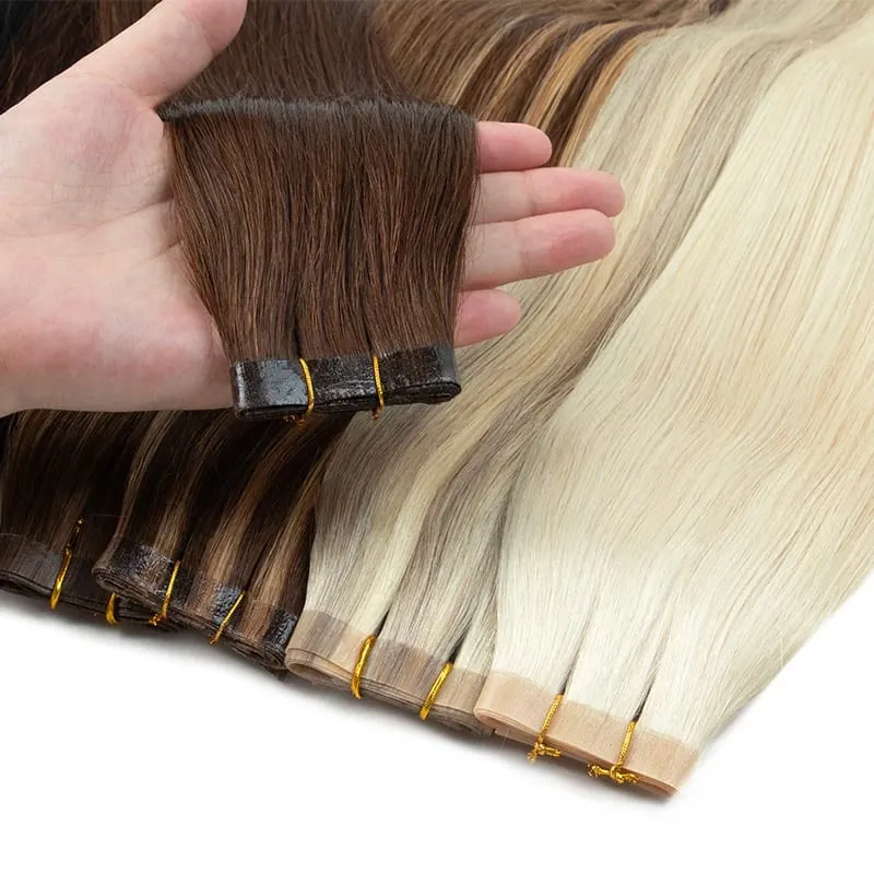 Liền mạch Băng tự nhiên Sợi ngang dài Da PU Băng ngang trong phần mở rộng của con người Không có keo Tóc con người cho tóc mịn Dài 80cm bó sợi ngang