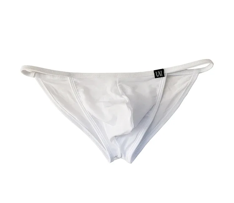 Men's Sexy Briefs Ultrathin Ice Silk Underpants Double Split Bikini Underwear With Holes Personalized U-Convex Design Panties