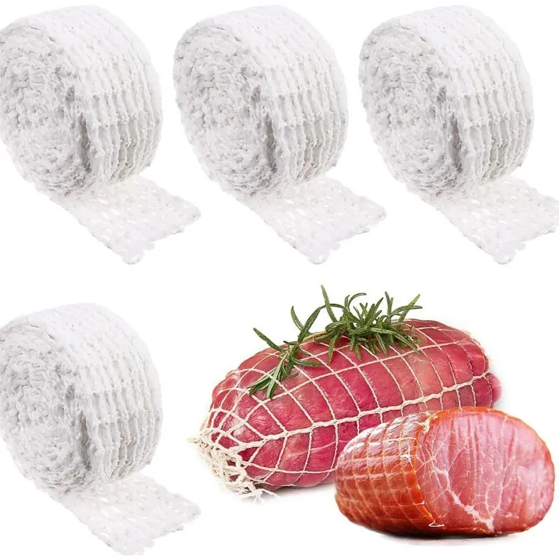 3/5/10/50 Meters Cotton Meat Net Elastic Smoked Meat Poultry Ham Netting Butcher 16 Holes Woven Packaging Net Cooking Tools