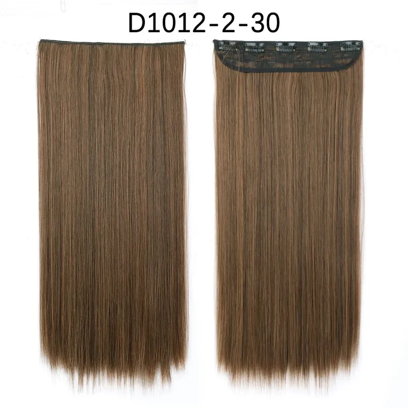 Azqueen Synthetic 5 Clips in Hair Extension Long Straight Hairpiece Haistyle high temperature fibert Golden brown black