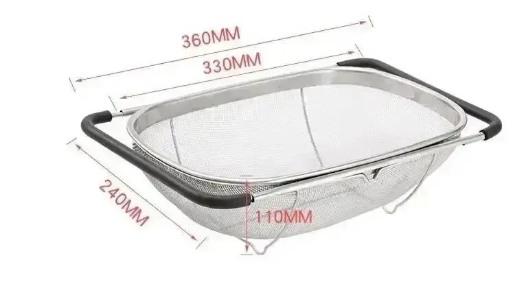 Retractable Drain Basket Rubber Grip Handles Oval Colander Sink Vegetables Draining Rack Home Storage Basket Stainless Steel