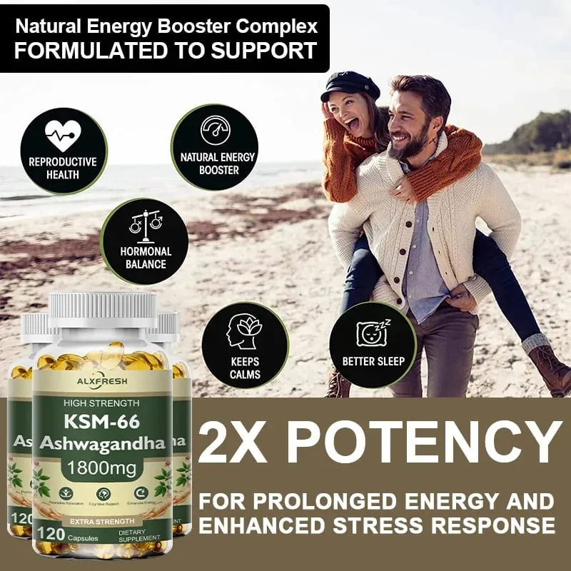 KSM-66 Organic Ashwagandha Capsules with Zinc | Non-GMO Vegan | Premium Formula Health Supplement