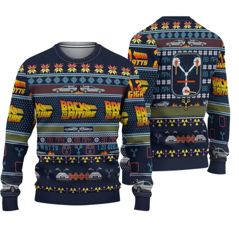 outono e inverno de volta ao futuro suéteres feios de Natal, camisas de anime de desenho animado para homens e mulheres, roupas