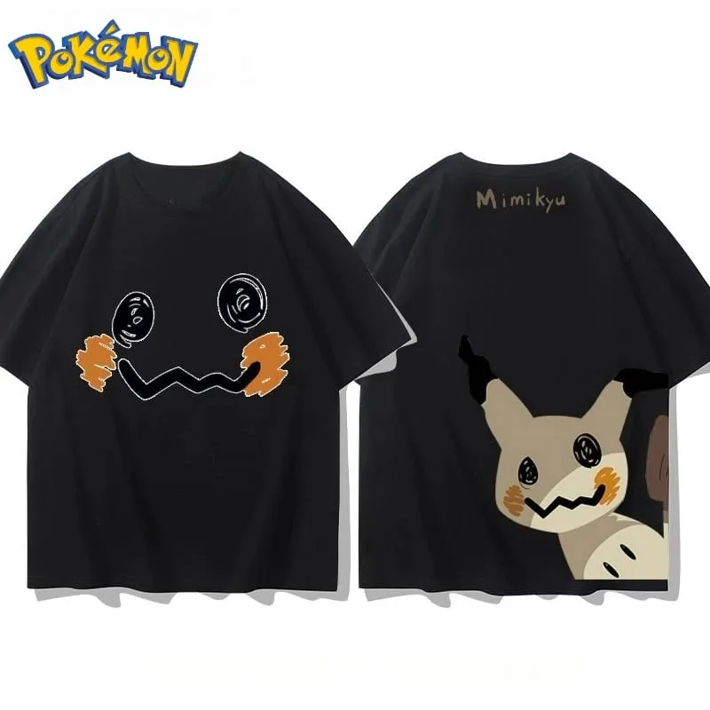 Nieuwe Pokémon Mimikyu voor- en achterkant bedrukt T-shirt voor heren en dames zomer nieuwe losse casual veelzijdige top met korte mouwen