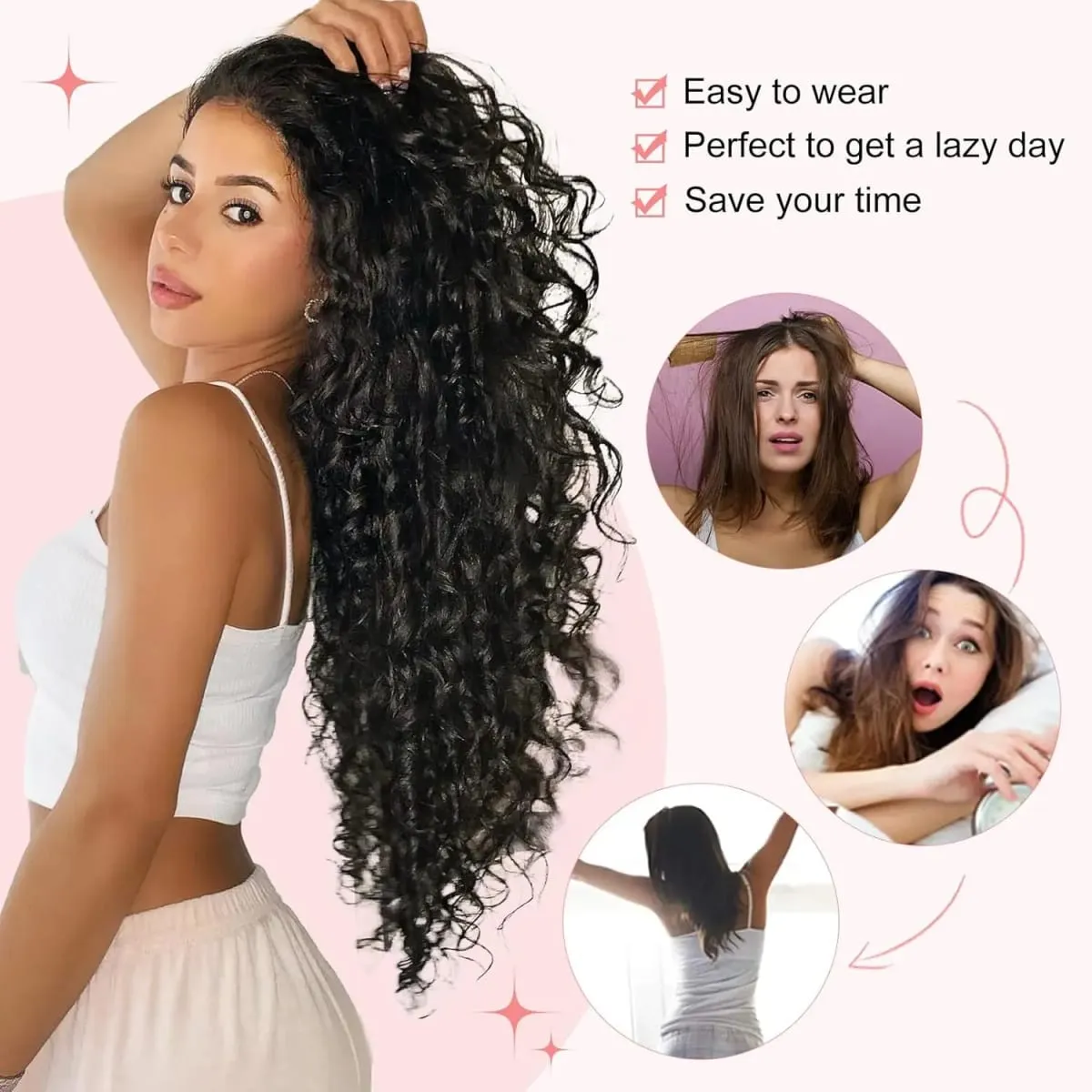 9PCS Clip-in Hair Extensions Kit Long Soft Curly Hair Extension Synthetic Kinky Curly Hairpieces Full Head Fake Pieces for Women