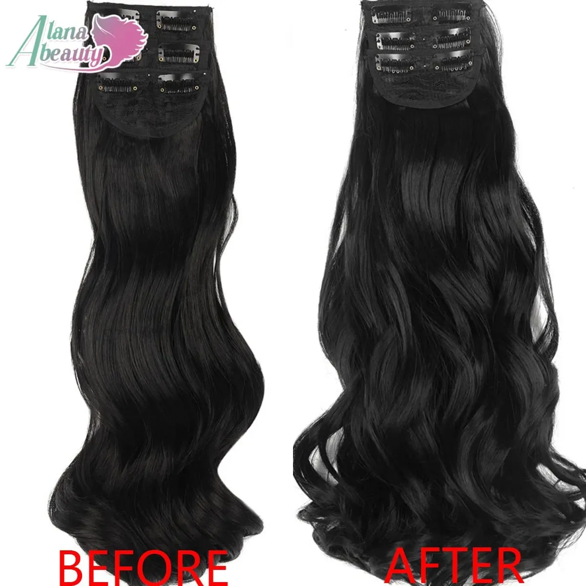 Synthetic Clip In Hair Extensions 3 PCS Full Head 20 Inch Long Curly Wavy Hair Pieces Natural Wavy For Women Girls Hair