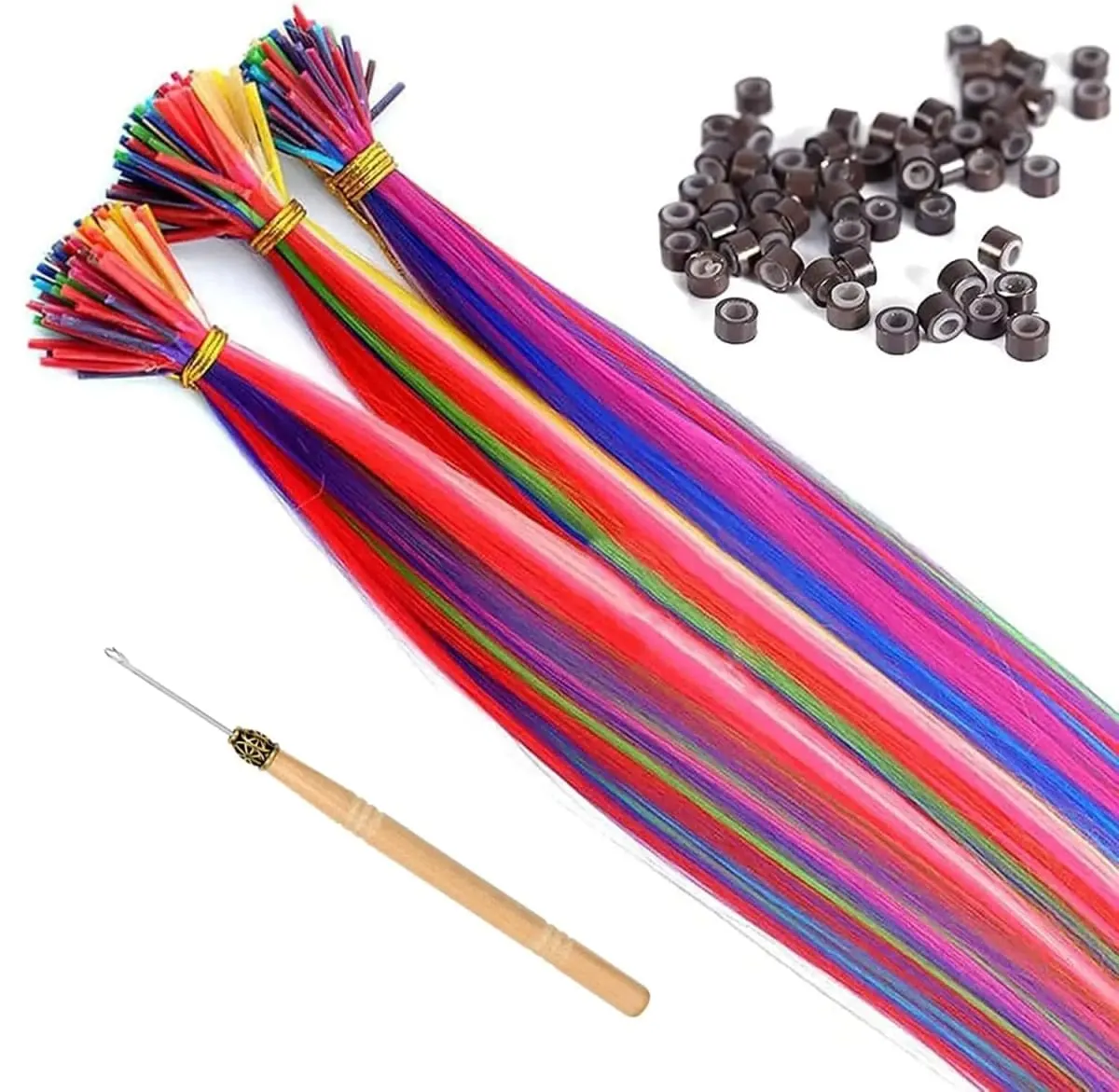 50 Pcs Hair Feathers with Hair Extension Tools Long Straight Synthetic Hair Feather Extensions Kit with Beads for Women Girls